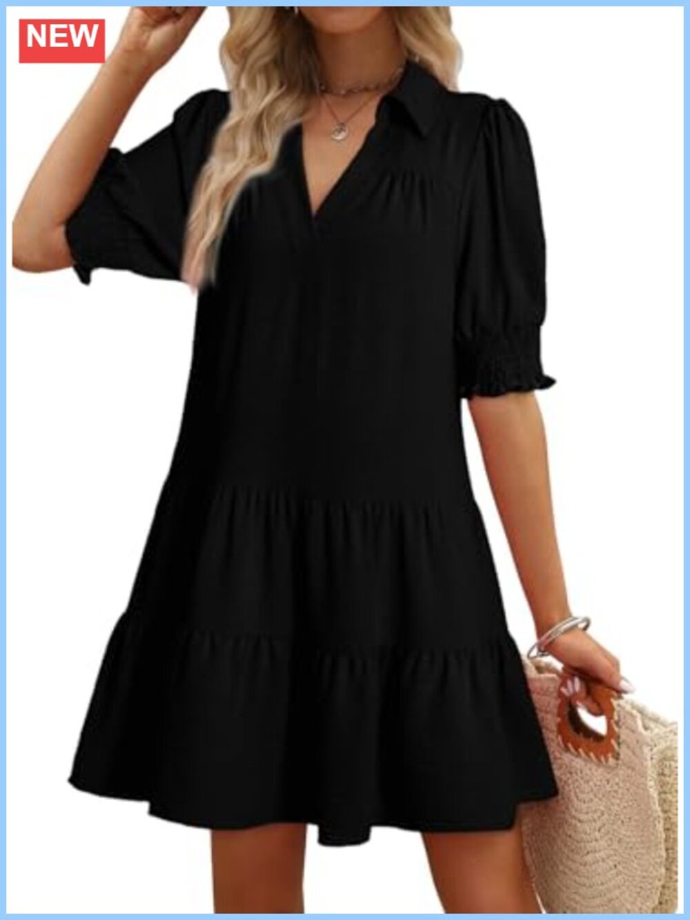 Dokotoo Women's Midi Dress Lapel Collared V Neck Pleated A-Line Casual Summer